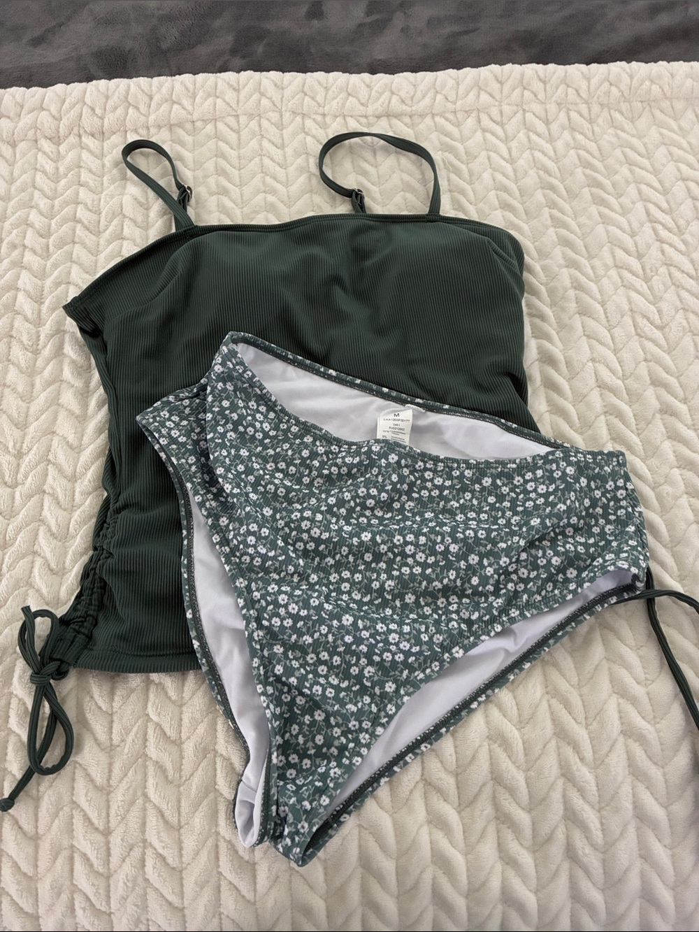 Women’s Green Floral High-Waist Bikini Set - Tankini Top & Briefs
